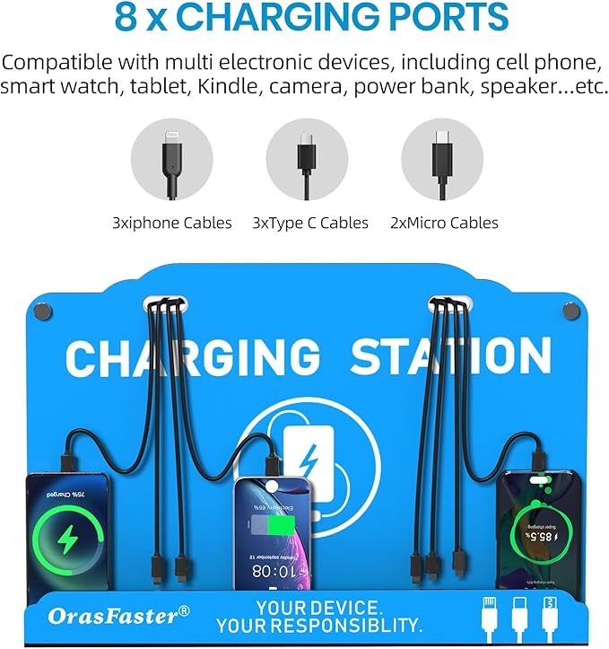 Orasfaster Wall Mounted Cell Phone Charging Station | Multi-Device Station