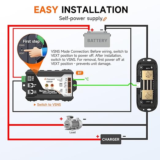 600A Shunt Battery Monitor, 0-120V Bluetooth Amp/Volt/Watt/Capacity Monitor