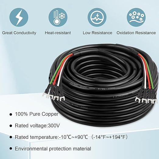 MOOKEERF 14/4 AWG Mini-Split Cable - 30FT 14 AWG 4 Conductor Control Cable 300V