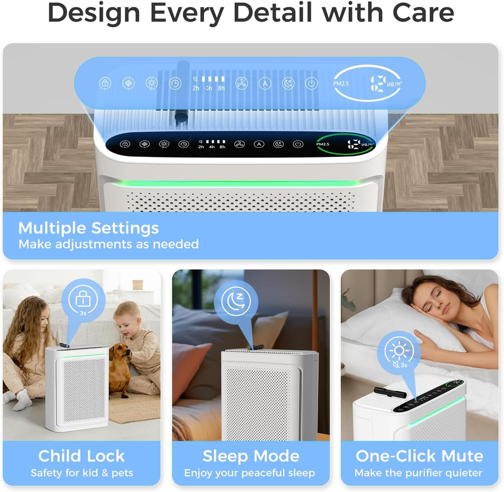VOOPNU Air Purifiers For Home With Air Quality Display, DH-JHD08(White)