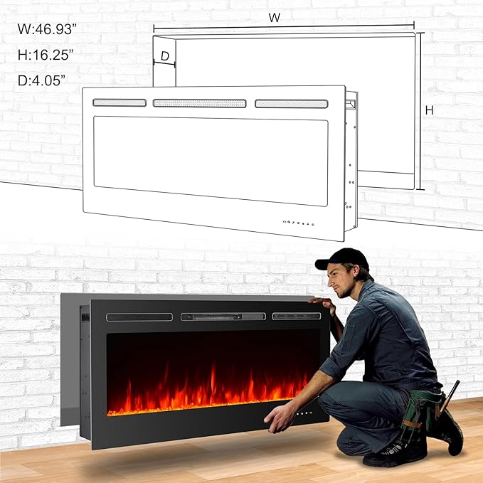 CharaVector Electric Fireplaces Recessed Wall Mounted Fireplace Insert 50 Inch