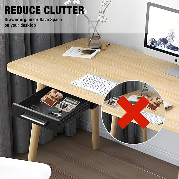 UNITEDPOWER Under Desk Drawer Storage, Pull-Out Office Hidden Counter Drawer