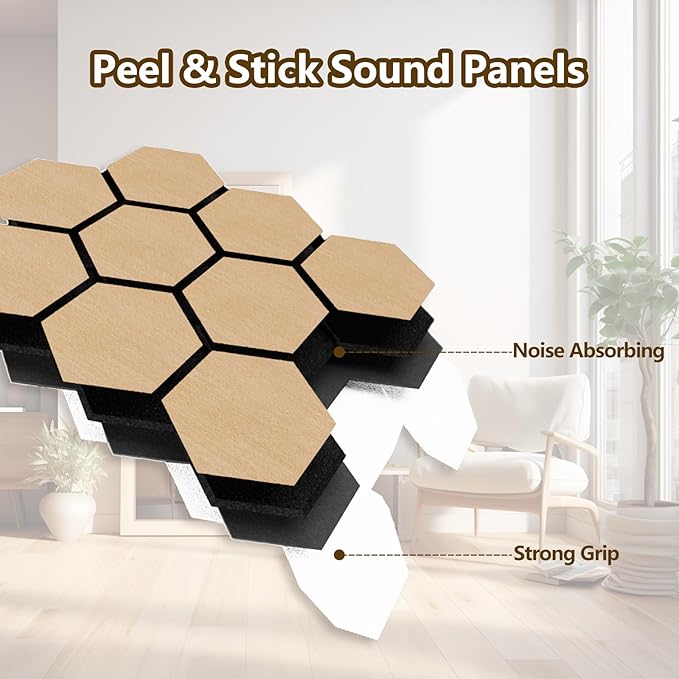 Hexagon Acoustic Wall Panels, Self-Adhesive Sound Absorbing Wall Panel by ARMURO (4 Pack)
