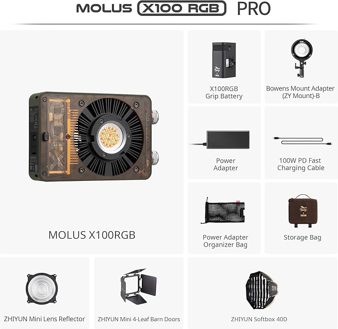ZHIYUN MOLUS X100 RGB PRO 100W Video Light V2 Upgraded Version Professional