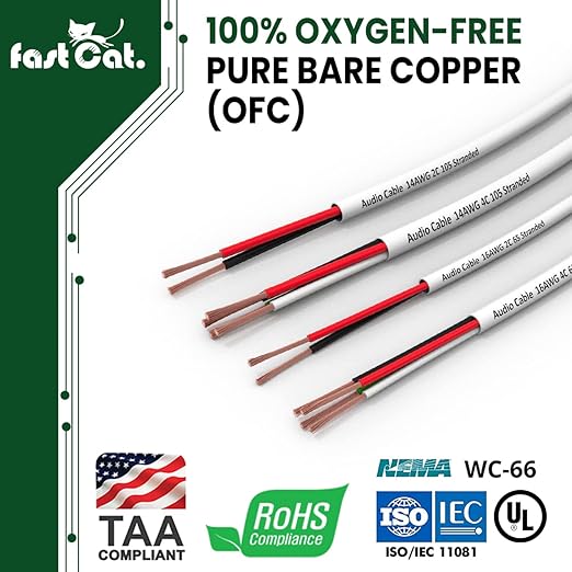 fast Cat. Speaker Wire 14 Guage 4C, UL Listed & CMR/CL3R-FT4 Rated