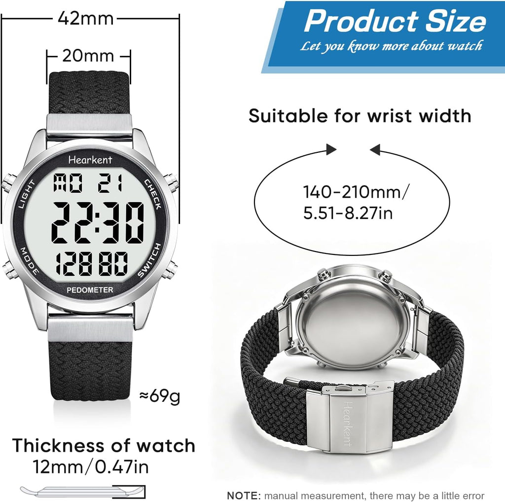 Hearkent Pedometer Watch,Step,Mileage&Calorie Tracker,Large Numbers
