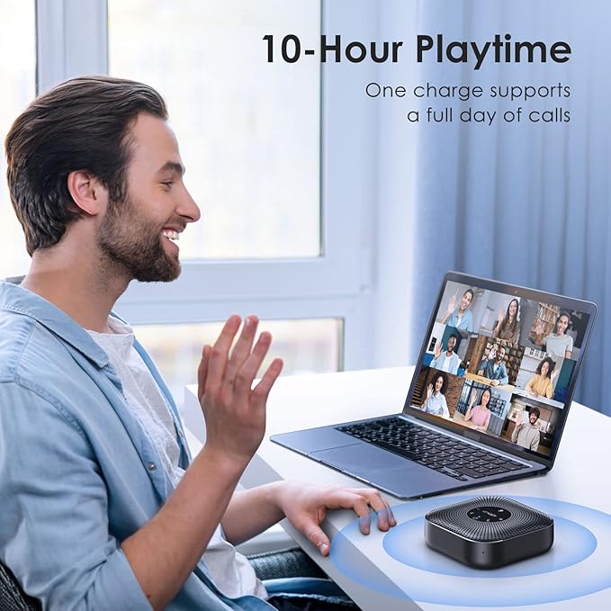 EMEET Conference Speakerphone M0 Plus, 4 AI Mics 360° Voice Pickup, Noise