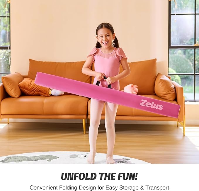 ZELUS 8' Folding Gymnastics Balance Beam, Floor Balance Beam w/Carry Handles
