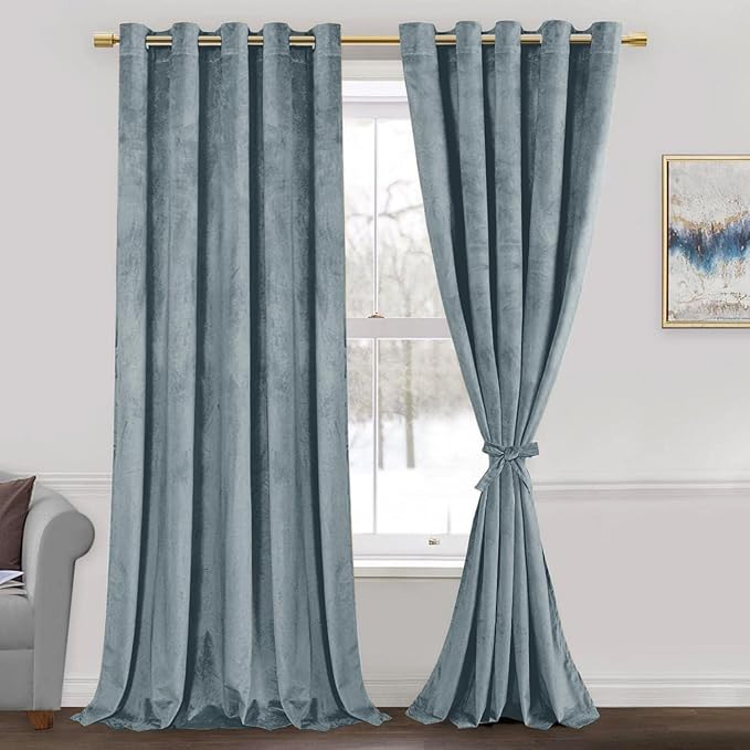 JIUZHEN Stone Blue Velvet Curtains
