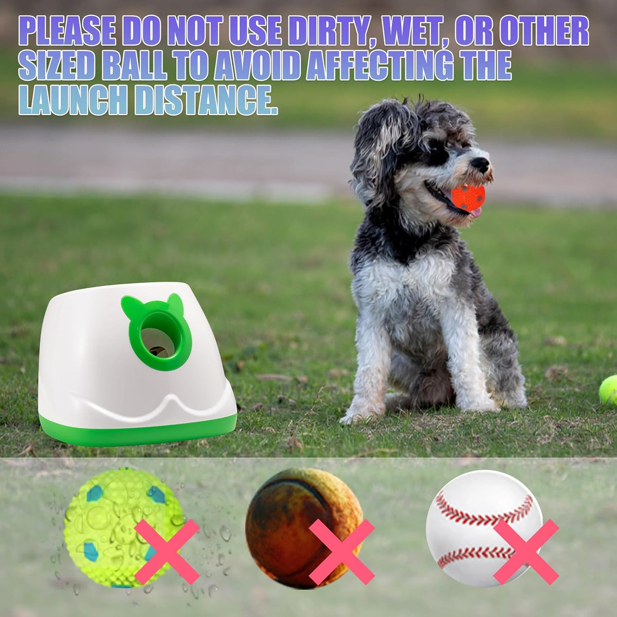 automatic dog ball launche with 9 balls (2 showing dimensions
