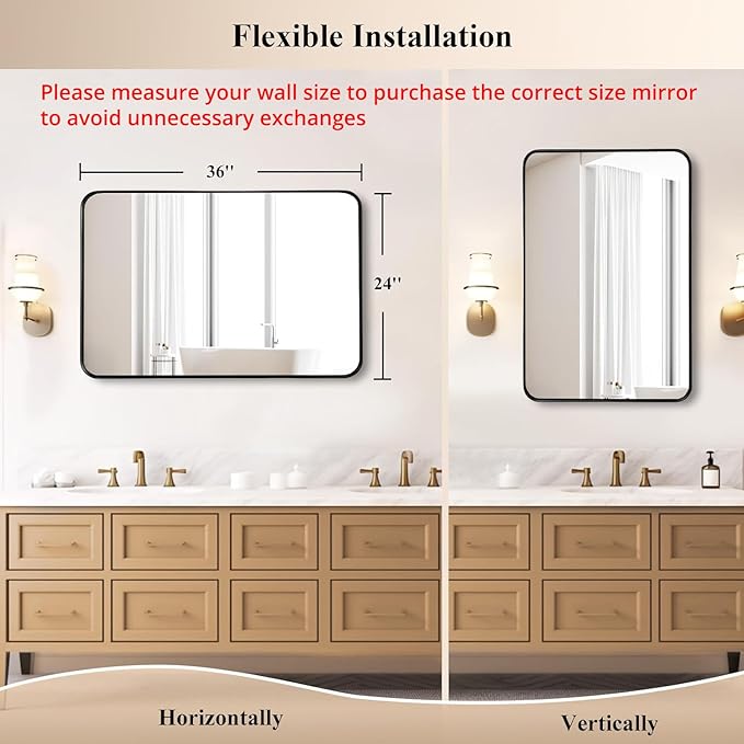 Fabuday Bathroom Mirrors Over Sink 2 Pack- 36x24 Inch Black Matte Framed