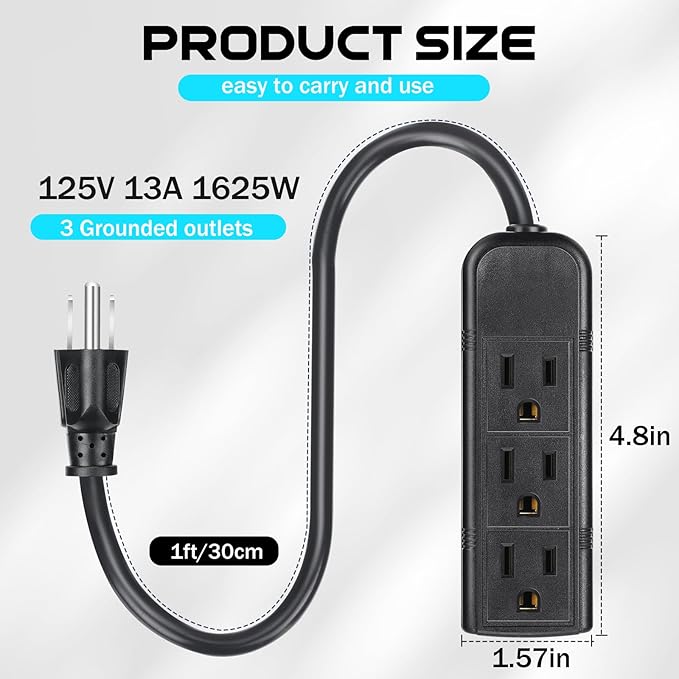 Copkim 12 Pack 3 Outlet Power Strip Extension Cord