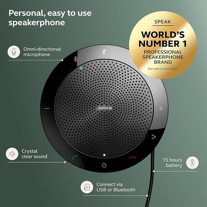 Jabra Speak 510 Portable, USB or Wireless Bluetooth Speaker Meetings and Calls