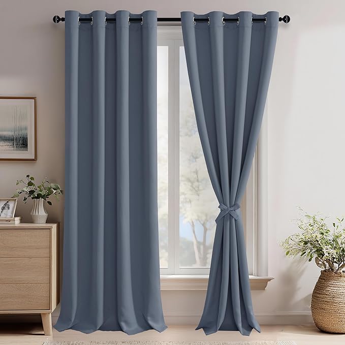 JIUZHEN Dusty Blue Blackout Curtains (Set of 2)
