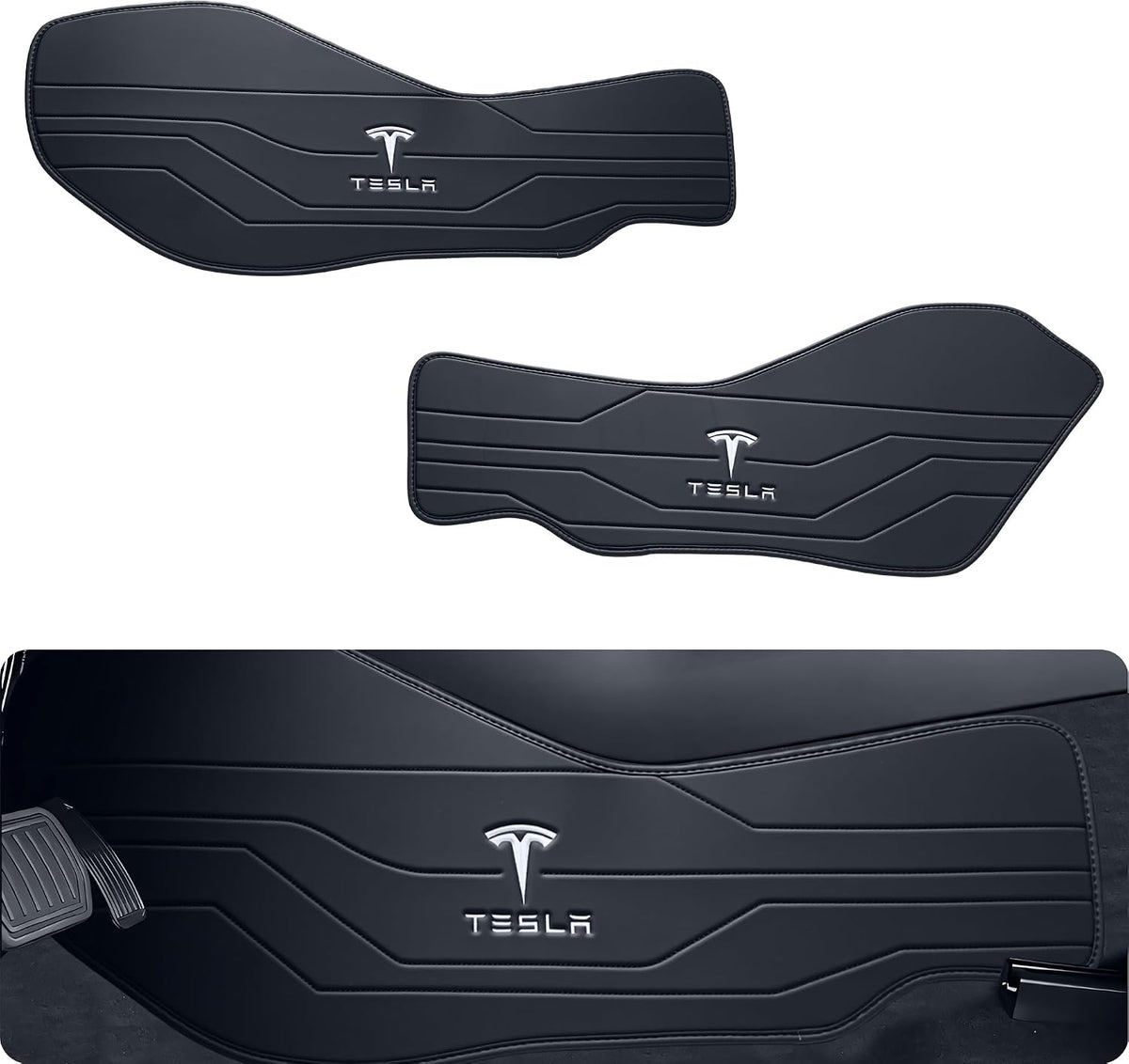 Center Console Leather Side Anti-Kick Mats(2 Pieces) Designed for Tesla Model 3 Highland(2024-2027),Waterproof, Dust Resistant, Front Seat Side Protector Cover Black