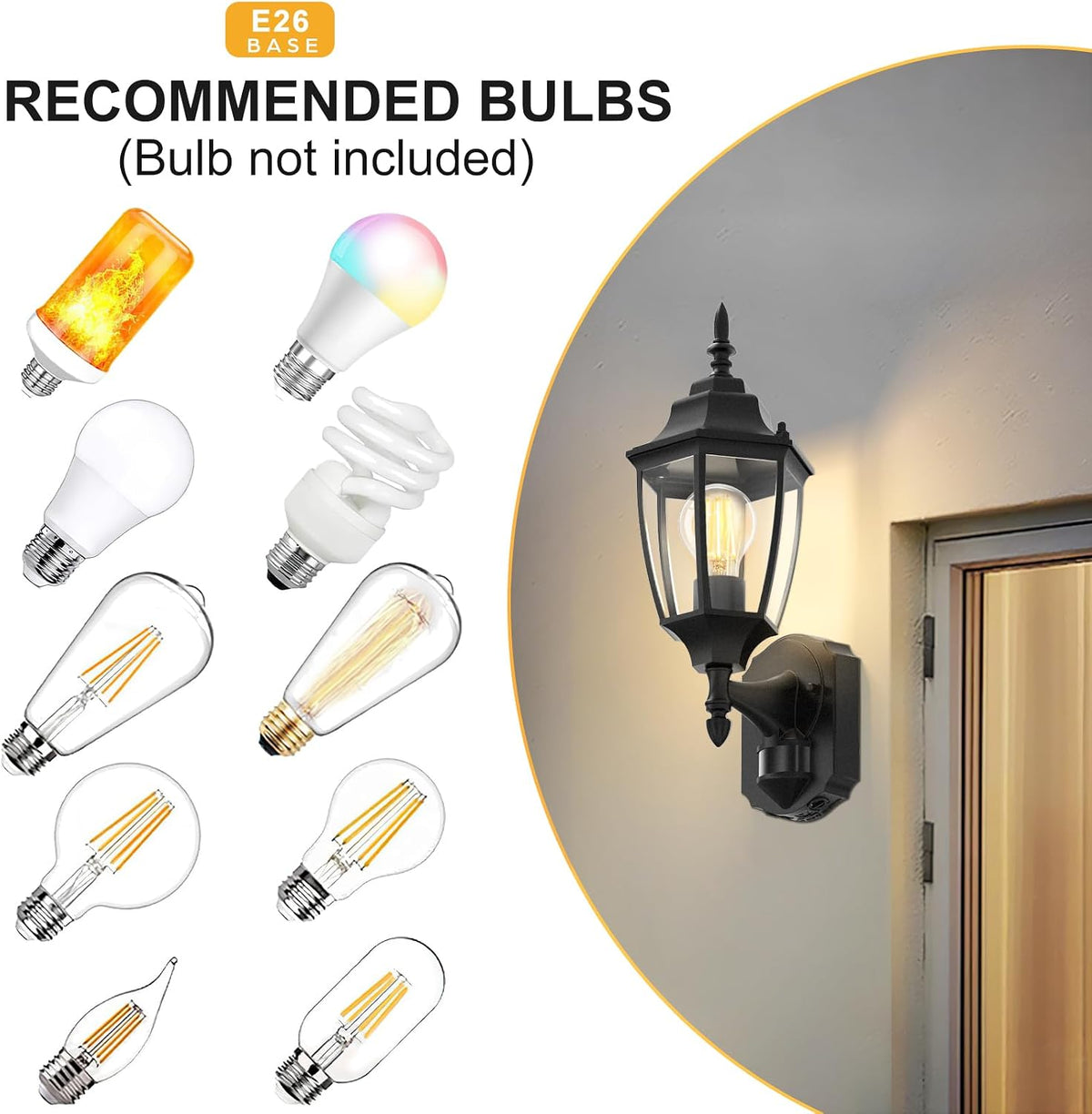Lamomo Motion Sensor Outdoor Wall Lights, Outside Porch Lamps, Black