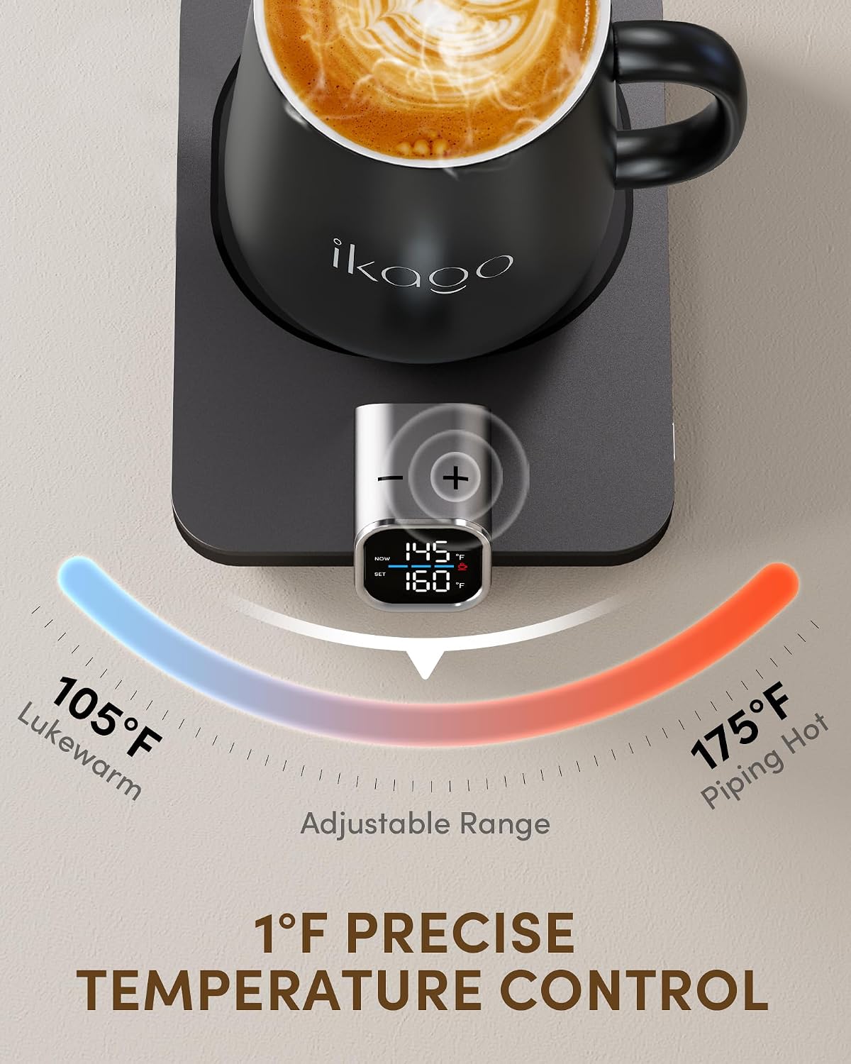 Coffee Cup Warmer & iKago Mug Set, 1℉ Precise Temp Control Mug Warmer