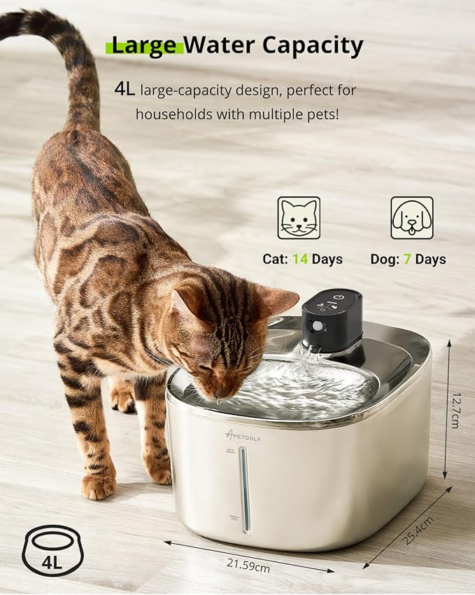 Wireless Cat Water Fountain Stainless Steel, 135floz/4L Battery Operated