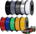 Kingroon PETG 3D Printer Filament, 10 Rolls, Dimensional Accuracy +/- 0.03 mm, 1kg Spool(2.2lbs), 1.75 mm，10KG Ten Colors Black White Grey Red Blue Green Yellow Orange Transparent Silver