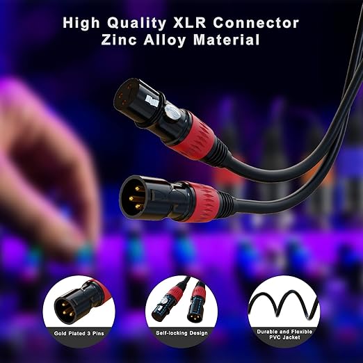 AuxLink XLR Cables 50ft 6Pack, Microphone Cable, Balanced XLR Male to Female