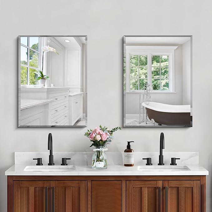CILIBER 18x24 Beveled Mirror, Frameless Beveled Bathroom Mirrors
