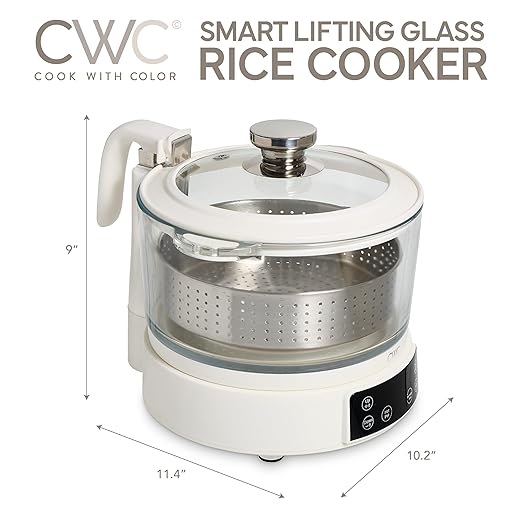 COOK WITH COLOR 3L Glass Mini Low Carb Rice Cooker – Holds 2 Cups Raw/Makes 6
