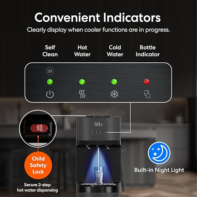 Brio Self Cleaning Bottom Loading Water Cooler Water Dispenser – Black
