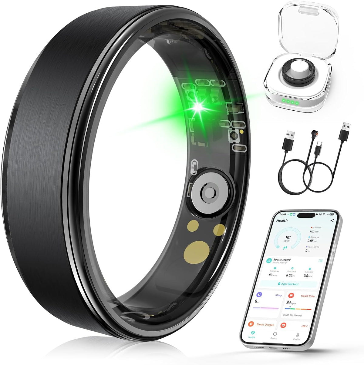 Smart Ring, Fitness & Health Tracker/Sleep/HRV/Heart Rate/SpO2 (Black,11#)