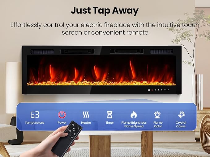 RealSmart Electric Fireplace Heater Inserts 60" Wall Mounted Electric Fireplace