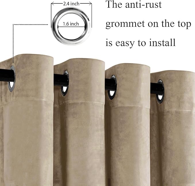JIUZHEN Taupe Velvet Curtains 96 inches