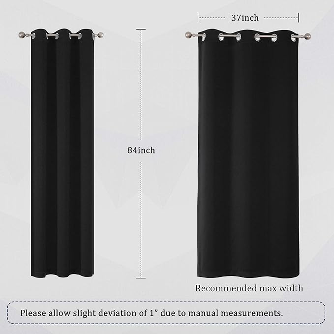 DUALIFE Black Blackout Curtain for Living Room 84 Inch Length Solid Energy (Set of 2)