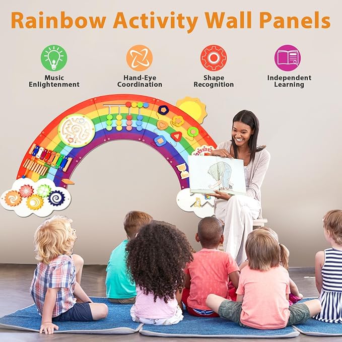 5FT Large Sunshine Rainbow Wooden Activity Wall Panel Christmas Gift