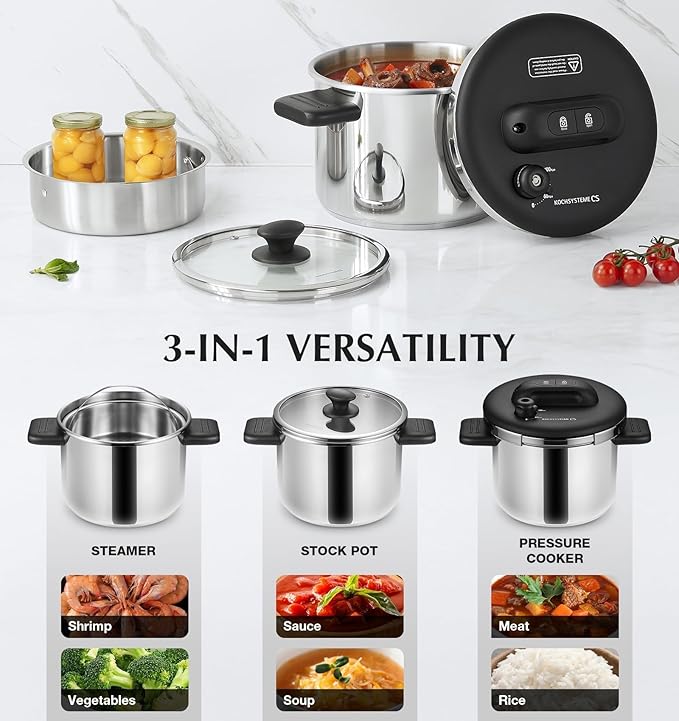KOCH SYSTEME CS Stainless Steel Pressure Cooker 8.5QT, Olla de Presion