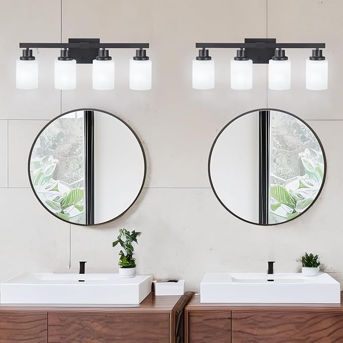 DIKAIDA Bathroom Light Fixtures, 4-Light Matte Black Bathroom Vanity Lights