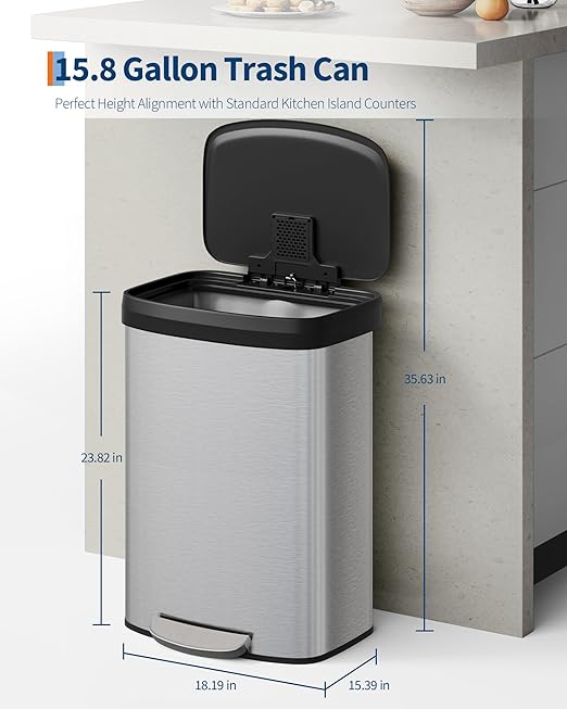 Garvee 16 gal / 60 L Stainless Steel Trash Can