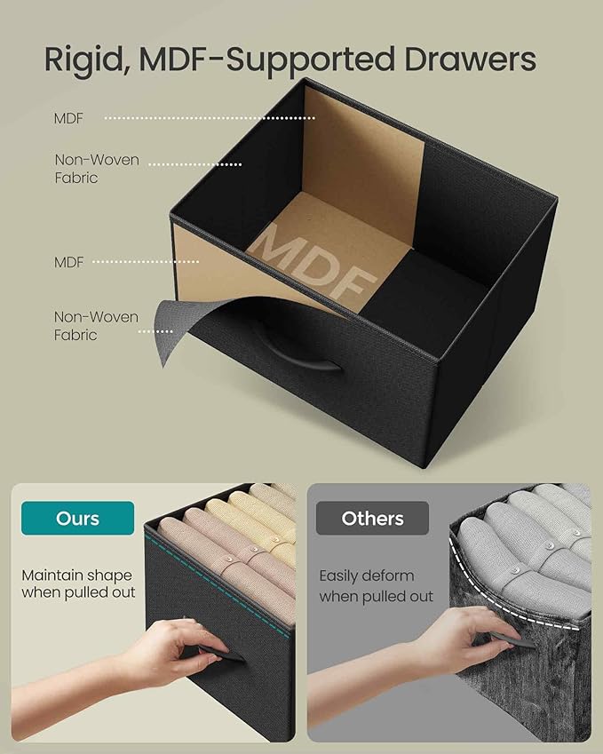 SONGMICS Dresser for Bedroom, Chest of Drawers, 3 Non-Woven Fabric Drawers