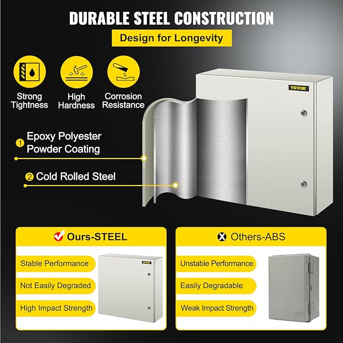 VEVOR NEMA Steel Enclosure, IP66 Waterproof & Dustproof, Outdoor/Indoor