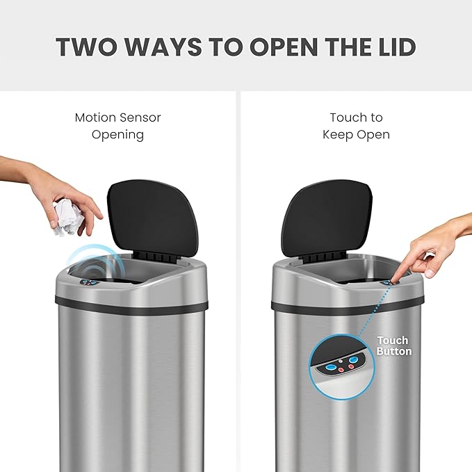 iTouchless 50 Liter / 13 Gallon Stainless Steel Kitchen Trash Can