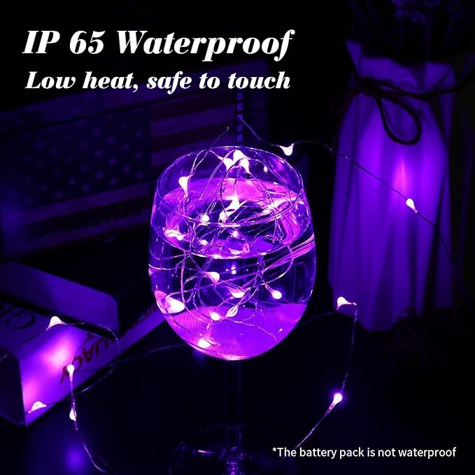 ZGWJ 100 Pack Fairy Lights Battery Operated, 7ft 20 Mini LED Fairy String Lights Silver Wire 3 Modes for DIY, Parties, Wedding, Bedroom, Halloween Christmas Decoration Purple