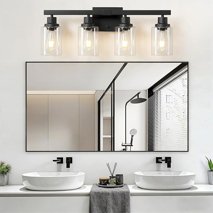 DIKAIDA Bathroom Vanity Light, 4-Light Modern Matte Black Wall Sconce Lighting