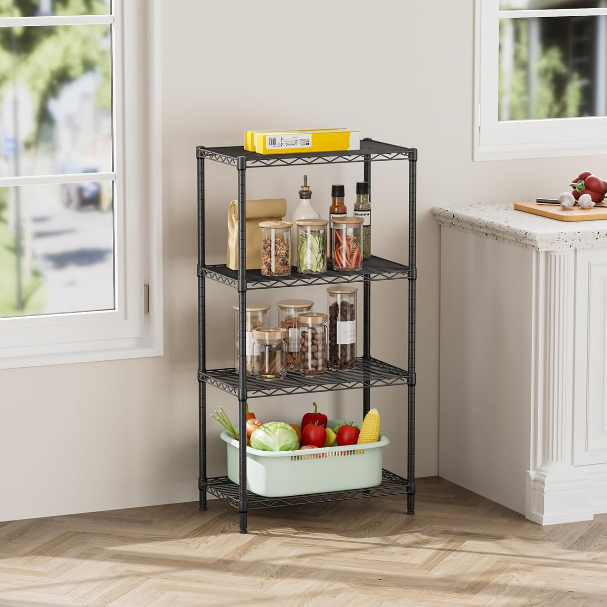 SINGAYE 4 Metal Shelves Wire Shelving Storage Shelf Adjustable Unit Pantry
