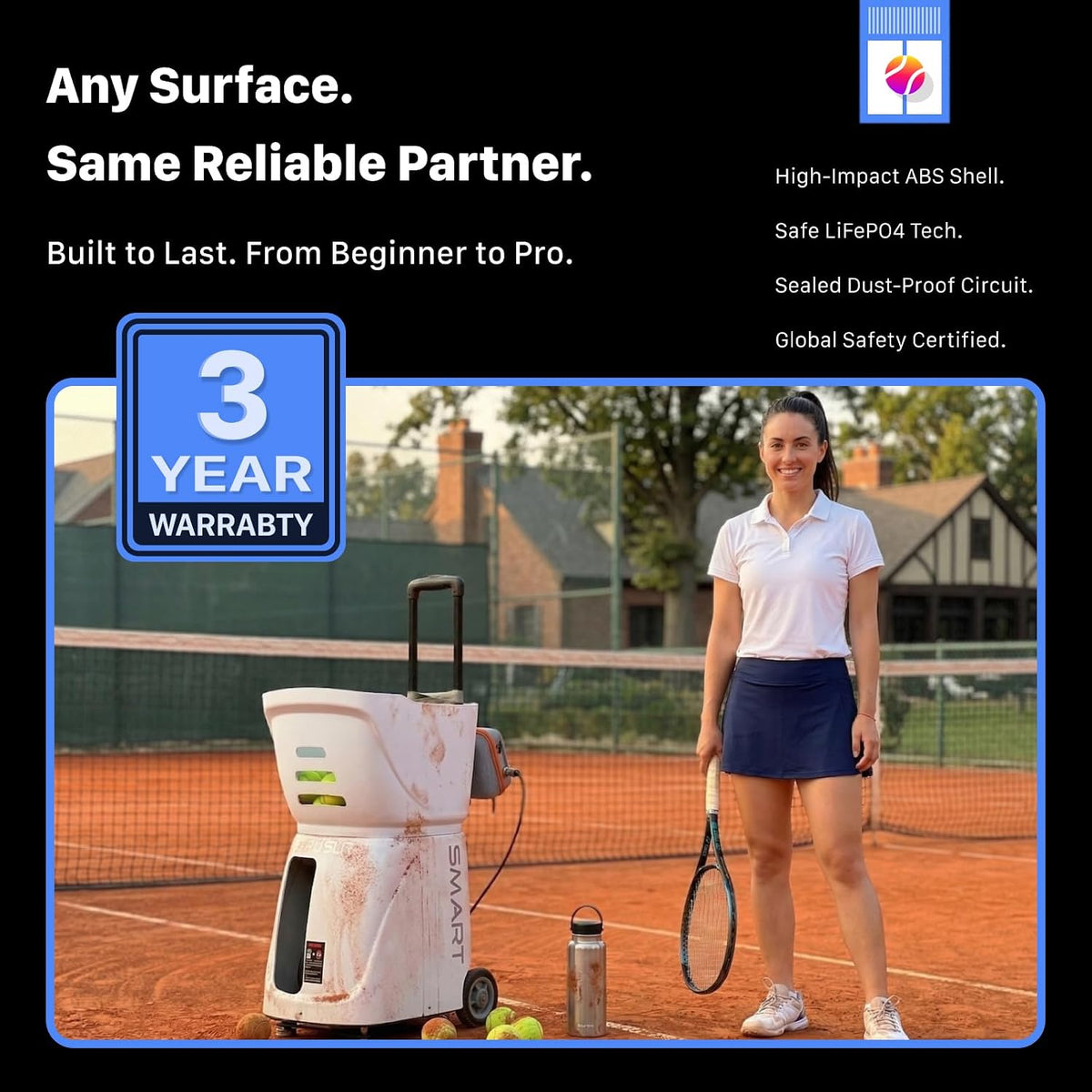 PUSUN｜PT-Smart Tennis Ball Machine: App Control with 12 Built-in Training Modes,6-Level Spin,28-Pt,75 MPH,32.6 lbs,100+ Ball,5H Battery, Portable, for Tennis/Padel,Training, Practice,Beginners to Pros
