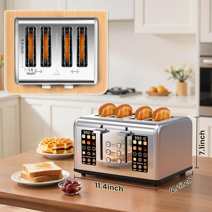 4 Slice Touch Screen Toaster, Easy-to-Use Digital Stainless Steel Toaster
