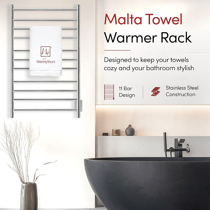 WarmlyYours Malta Heated Towel Rack, 11-Bar Electric Towel Warmer, Hardwired