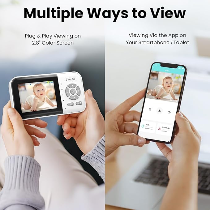 2Cameras Video Baby Monitor, Two Mode, 2.8'' IPS Display Screen, Night Vision