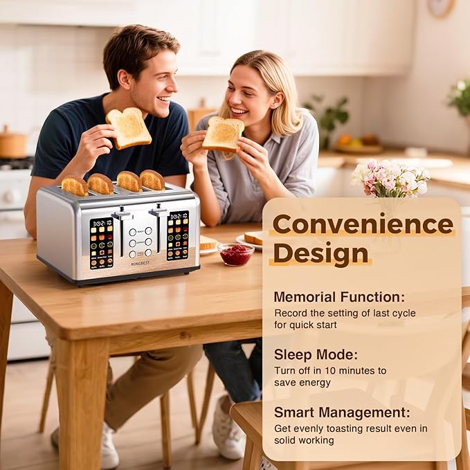 4 Slice Touch Screen Toaster, Easy-to-Use Digital Stainless Steel Toaster