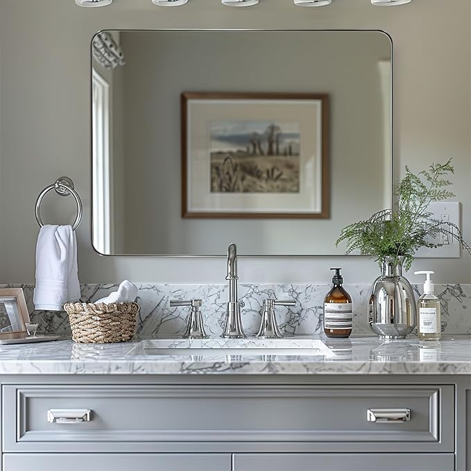 ANDY STAR 36"x48"Chrome Bathroom Mirror, Large Wall Mirror