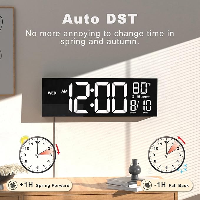 JALL 16" Large Digital Wall Mount Clock, Count Down Timer, Big LED, Temperature