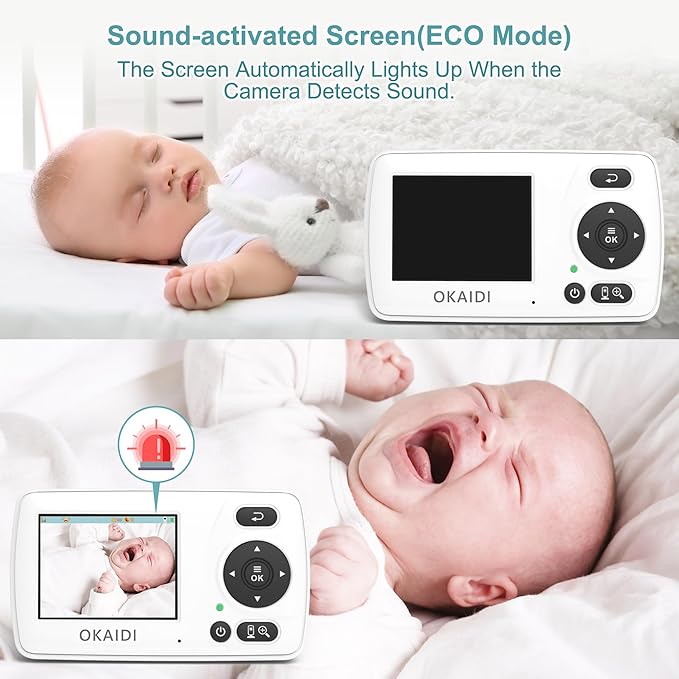 OKAIDI Video Baby Monitor with 2 Cameras, 2.4'' Portable Travel Screen