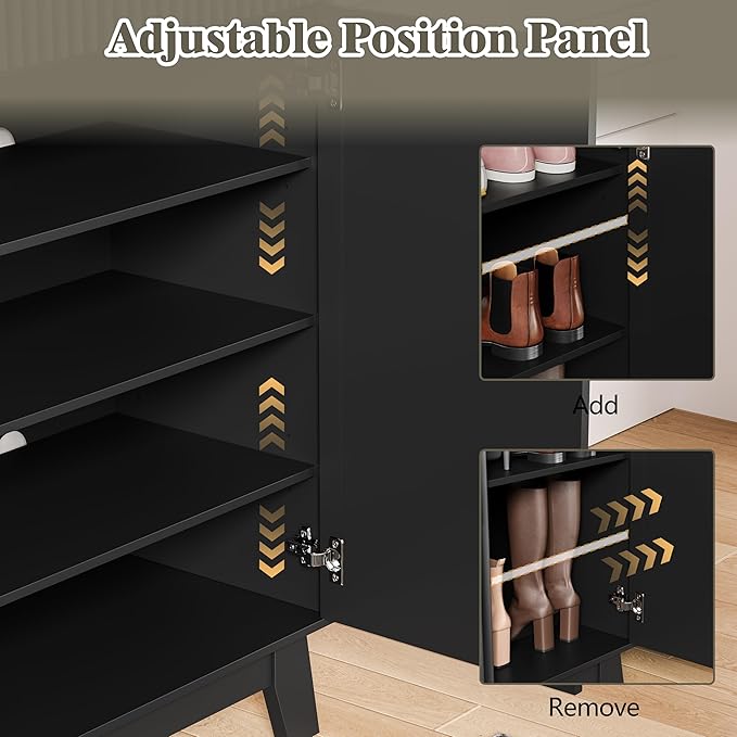 Shoe Cabinet Storage for Entryway, 4 Tier Fluted Shoe Storage Cabinet